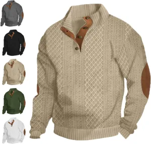 Dudlle Men's Cashmere Sweaters, Men's Outdoor Casual Stand Cashmere Button Long Sleeve Sweater, Pullover Collar Sweater
