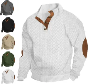 Dudlle Men's Cashmere Sweaters, Men's Outdoor Casual Stand Cashmere Button Long Sleeve Sweater, Pullover Collar Sweater