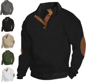 Dudlle Men's Cashmere Sweaters, Men's Outdoor Casual Stand Cashmere Button Long Sleeve Sweater, Pullover Collar Sweater