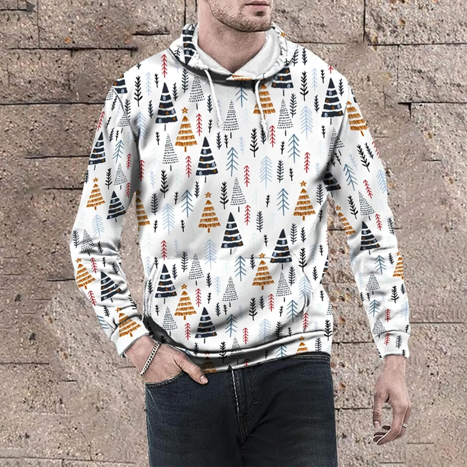 DuDubaby Ugly Christmas Hoodie Men Christmas Vintage Print Autumn Winter Long Sleeve Hoodie Hoodie Top Sweater Hooded Jacket