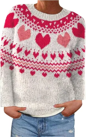 Fair Isle Sweater Women Fall Winter Vintage Knitted Patterned Sweater Crewneck Colorful Striped Knit Pullover Tops