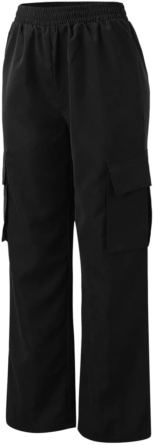 fanmpghleoo Cargo Pants Women Baggy High Waisted Wide Leg Pants Casual Elastic Waist Pull On Carpenter Pants with Pockets
