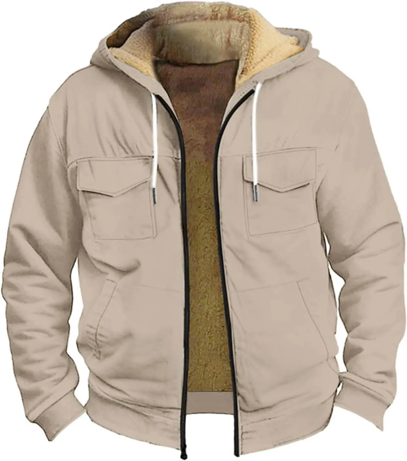 Flannel Jacket for Mens Long Sleeve Zipper Jackets Sherpa Fleece Lined Vintage Print Coats Casual Loose Hoodies