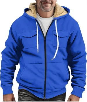 Flannel Jacket for Mens Long Sleeve Zipper Jackets Sherpa Fleece Lined Vintage Print Coats Casual Loose Hoodies