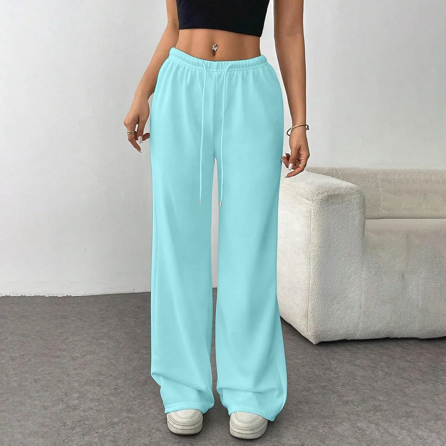 Fleece Lined Sweatpants Women Baggy High Waisted Straight Leg Trousers Drawstring Winter Warm Athletic Joggers