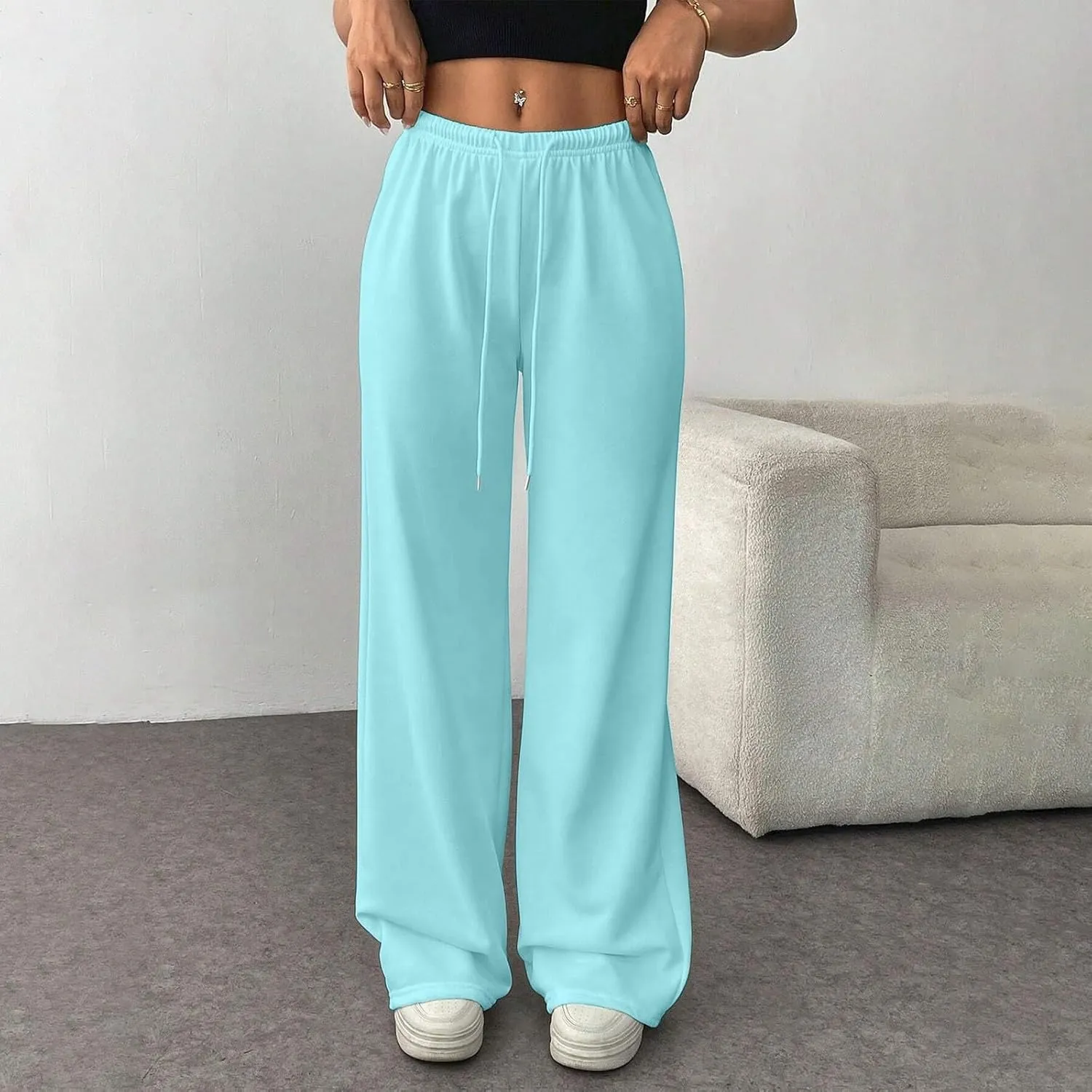 Fleece Lined Sweatpants Women Baggy High Waisted Straight Leg Trousers Drawstring Winter Warm Athletic Joggers