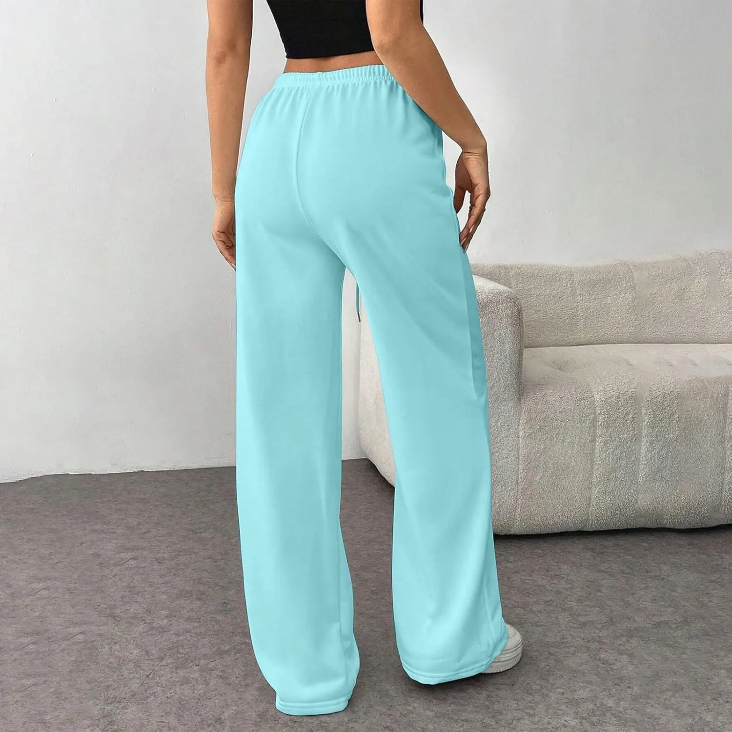 Fleece Lined Sweatpants Women Baggy High Waisted Straight Leg Trousers Drawstring Winter Warm Athletic Joggers