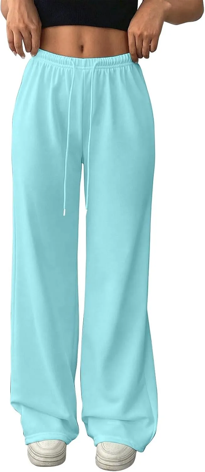 Fleece Lined Sweatpants Women Baggy High Waisted Straight Leg Trousers Drawstring Winter Warm Athletic Joggers