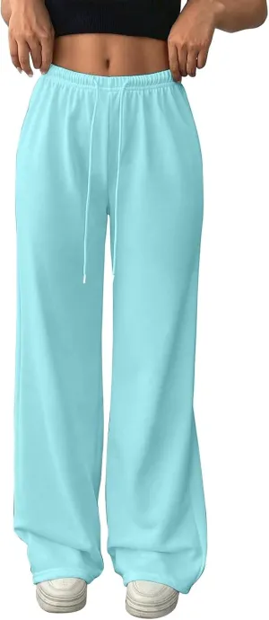 Fleece Lined Sweatpants Women Baggy High Waisted Straight Leg Trousers Drawstring Winter Warm Athletic Joggers