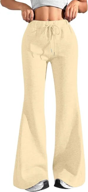 Fleece Lined Sweatpants Women Y2k Flare Wide Leg Yoga Pants with Pockets Loose Fit Elastic High Waisted Track Pants
