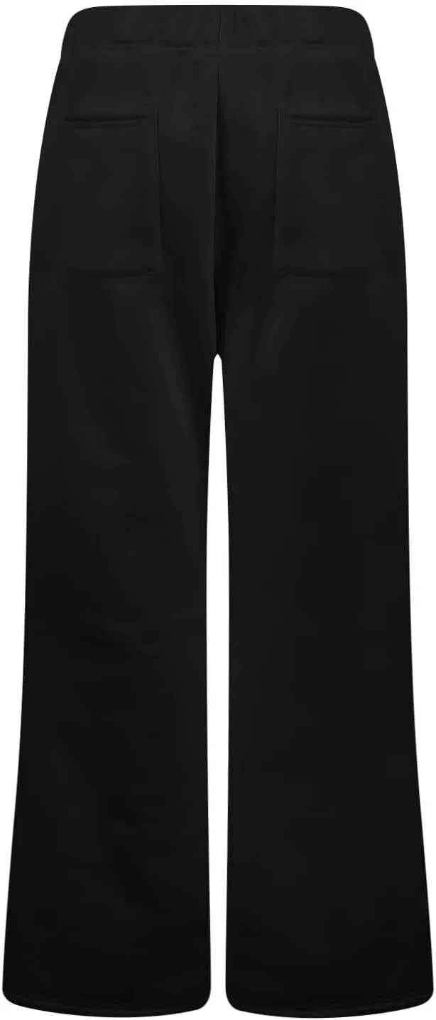 Fleece Lined Sweatpants Women Y2k Flare Wide Leg Yoga Pants with Pockets Loose Fit Elastic High Waisted Track Pants