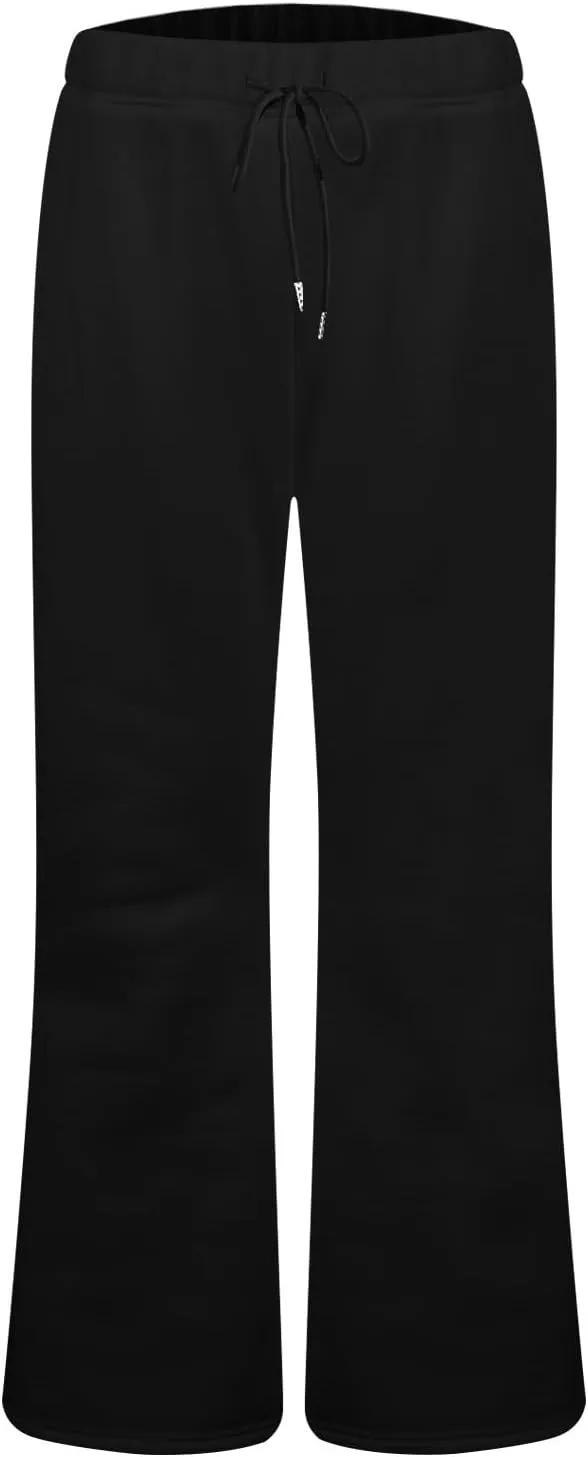 Fleece Lined Sweatpants Women Y2k Flare Wide Leg Yoga Pants with Pockets Loose Fit Elastic High Waisted Track Pants