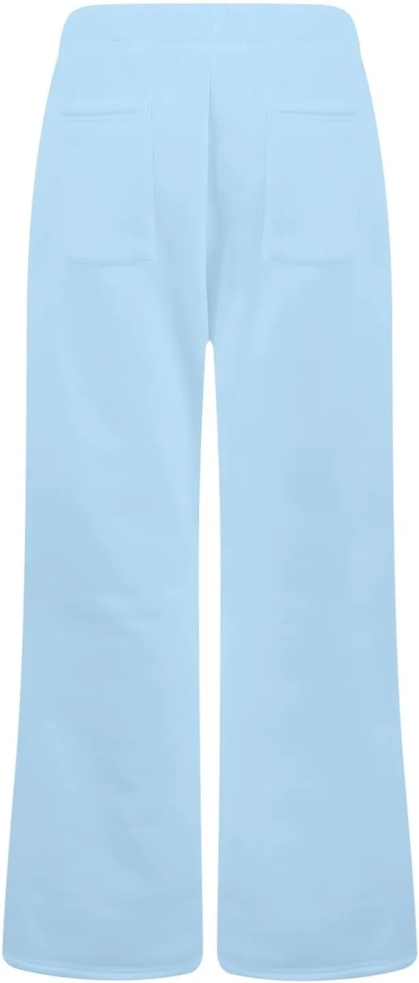 Fleece Lined Sweatpants Women Y2k Flare Wide Leg Yoga Pants with Pockets Loose Fit Elastic High Waisted Track Pants