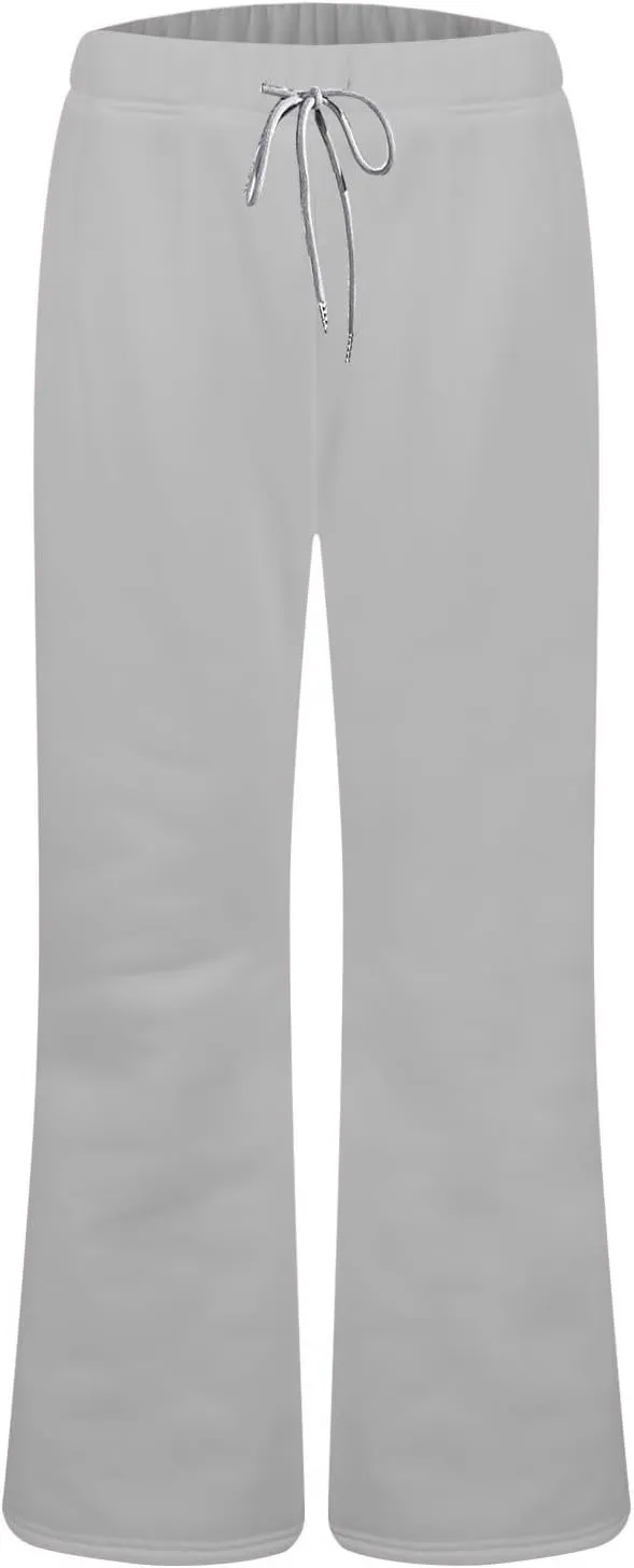 Fleece Lined Sweatpants Women Y2k Flare Wide Leg Yoga Pants with Pockets Loose Fit Elastic High Waisted Track Pants