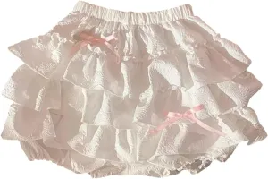 Floral Skirt for Women Lolita Y2K Ruffle Hem Bow Knot High Elastic Waist Loose Casual Mini Skirts for Summer Vacation