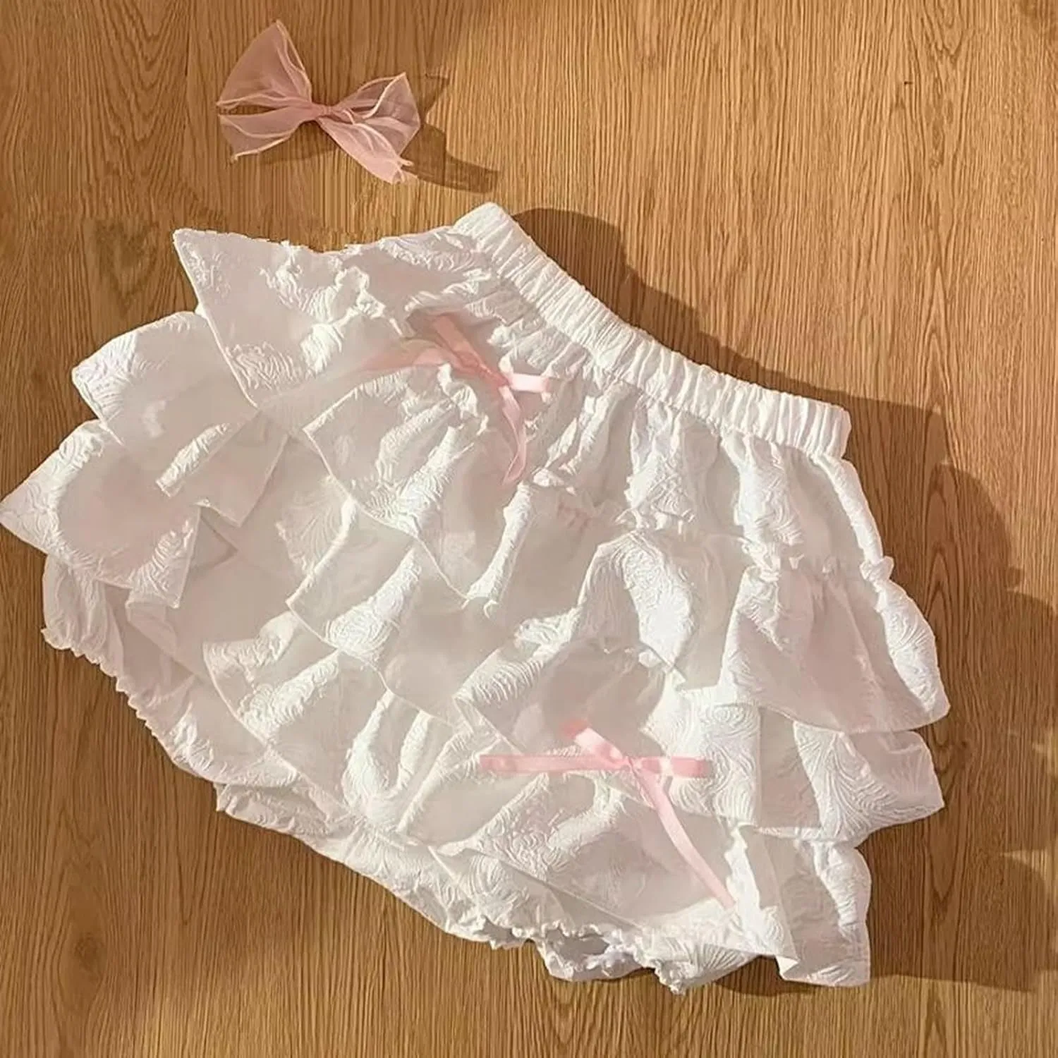 Floral Skirt for Women Lolita Y2K Ruffle Hem Bow Knot High Elastic Waist Loose Casual Mini Skirts for Summer Vacation