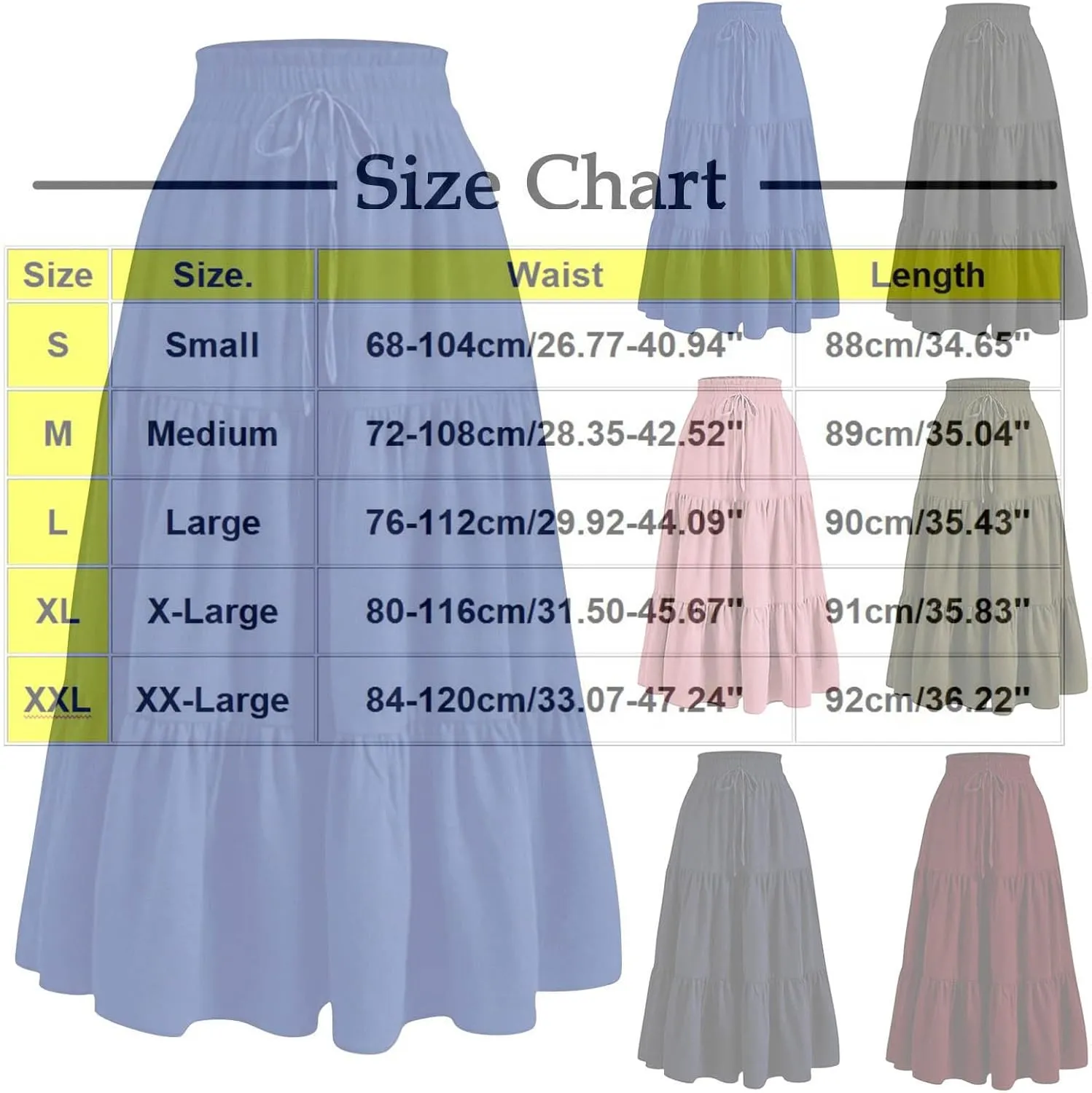 Flowy Boho Midi Skirts for Women Casual Elastic High Waisted Floral Printed Pleated Tiered Wrap A Line Skirt