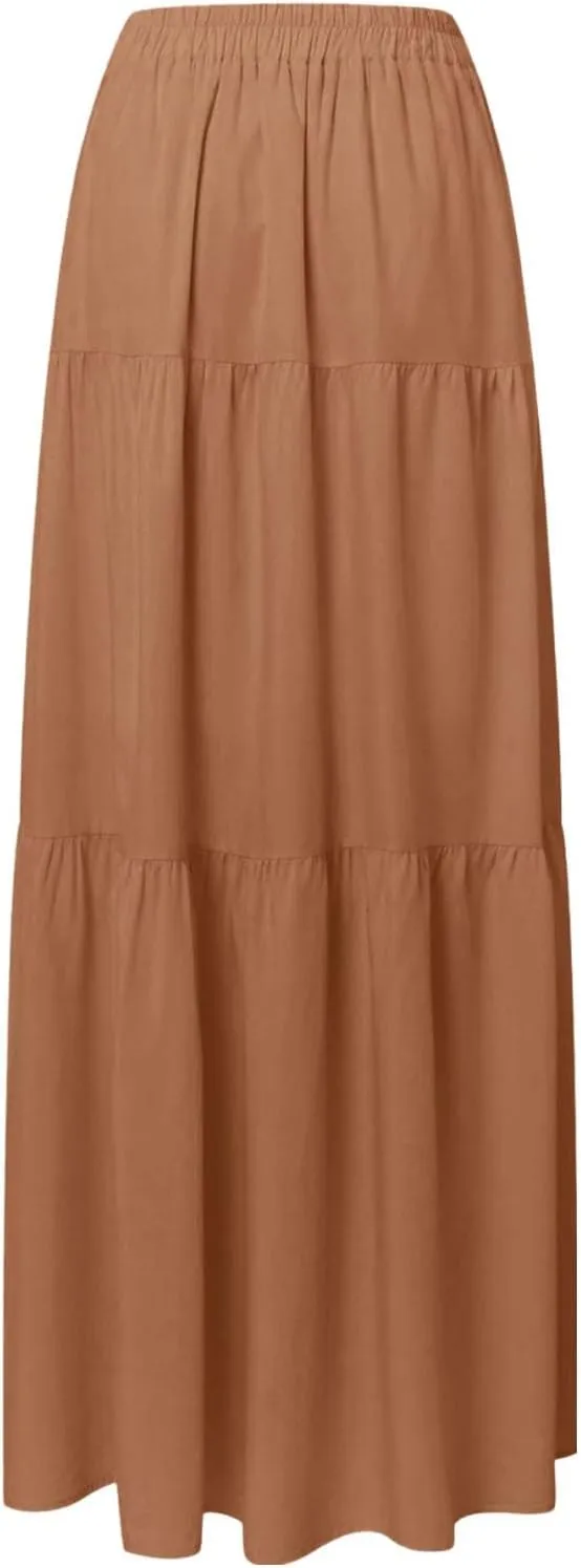 Flowy Skirts for Women Front Button High Waist Tummy Control Solid Pleated A-Line Casual Summer Skirts for Vacation