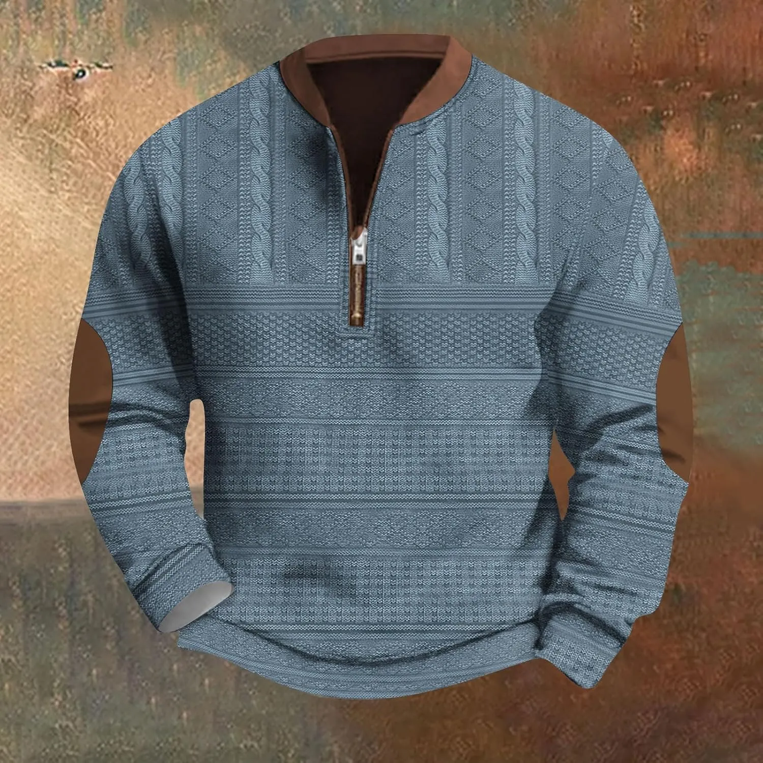 FONMA Men's Western Sweatshirts Fall Winter Knit Printed 1/4 Zip-Up Sweatshirt Casual Loose Fit Athletic Shirt