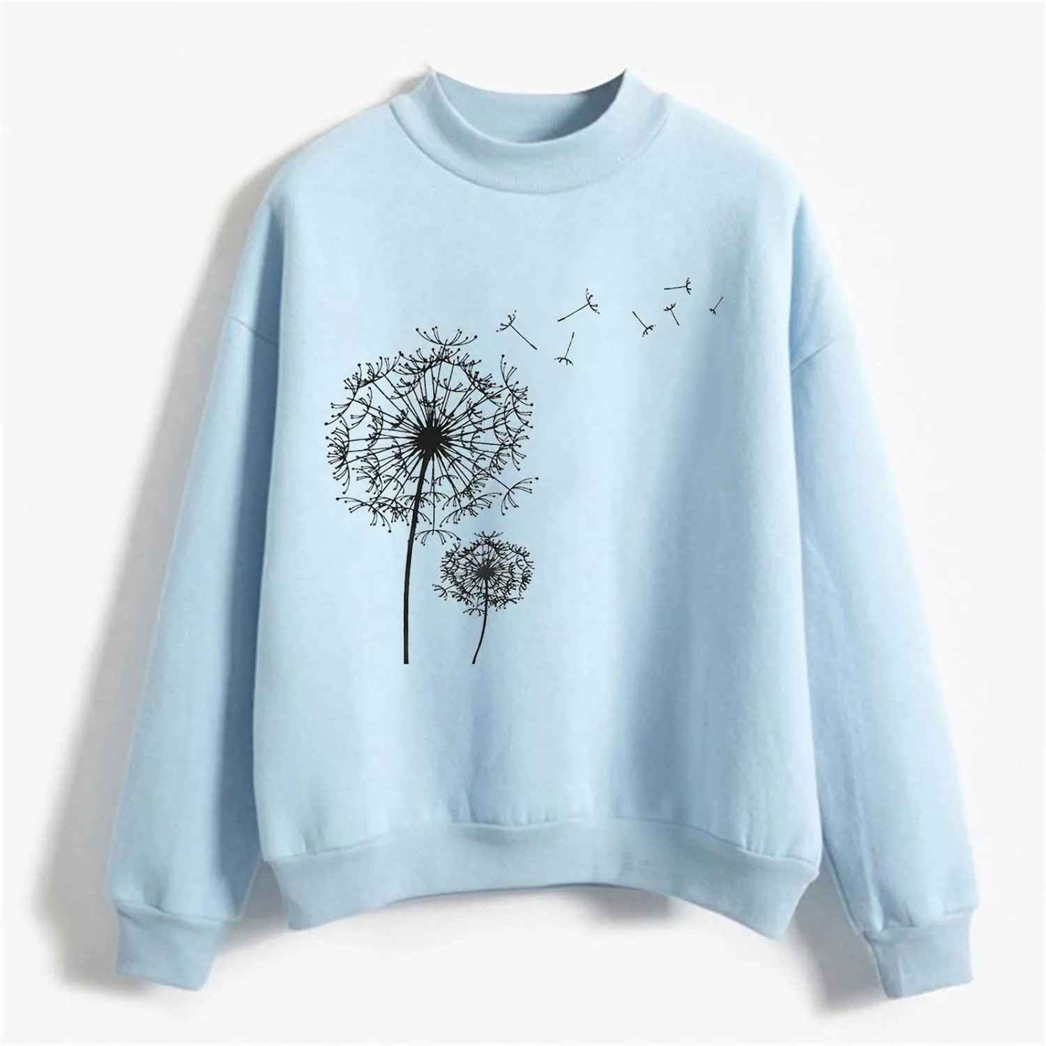 GIERIDUC Women's Casual Fashion Sweatshirts Oversized 2024 Fall Winter Long Sleeve Dandelion Printed Crew Neck Pullover Tops