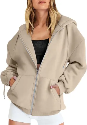 GIERIDUC Womens Zip Up Hoodies Long Sleeve Fall Oversized Sweatshirts Fleece Y2K Jacket with Pockets Trendy Fashion Clothes