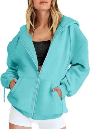 GIERIDUC Womens Zip Up Hoodies Long Sleeve Oversized Sweatshirts Super Soft Womens Sweatshirt Comfy Long Sleeve White Hoodies