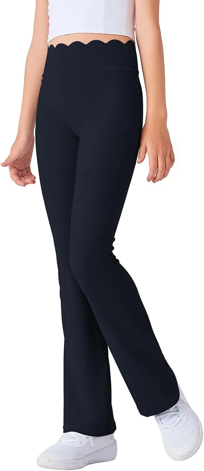 Girls Flared Pants Scallop Waist Yoga Pants Workout Running Leggings