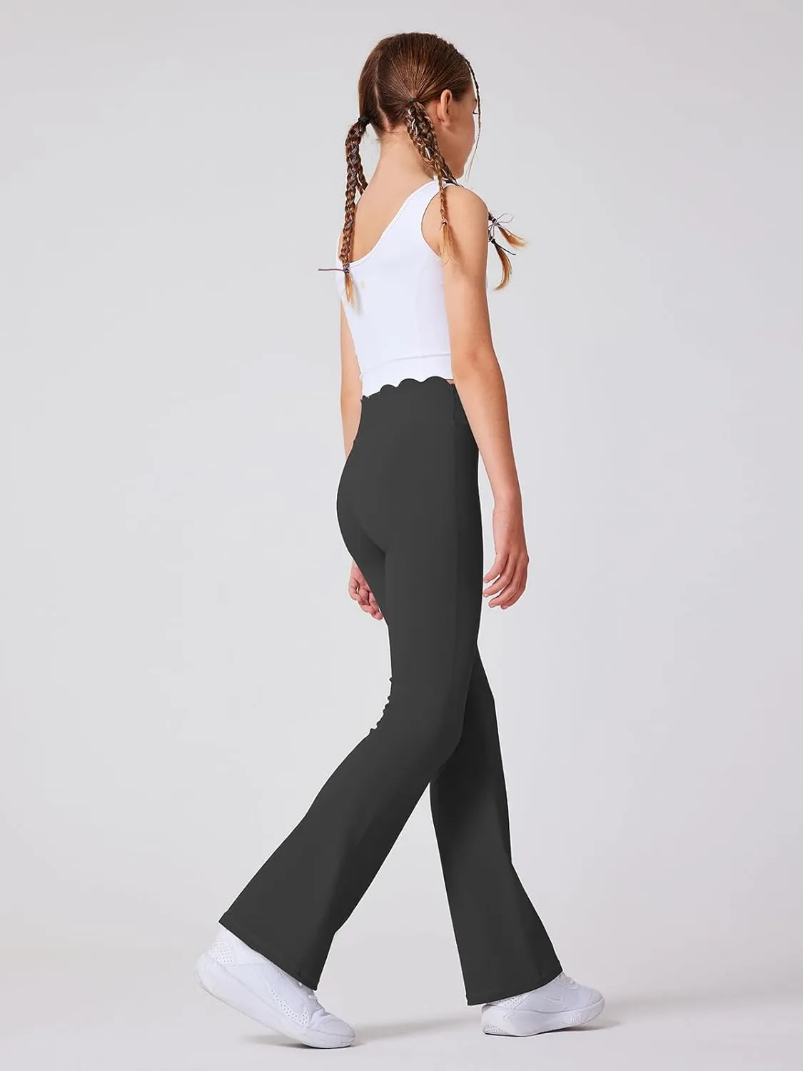 Girls Flared Pants Scallop Waist Yoga Pants Workout Running Leggings
