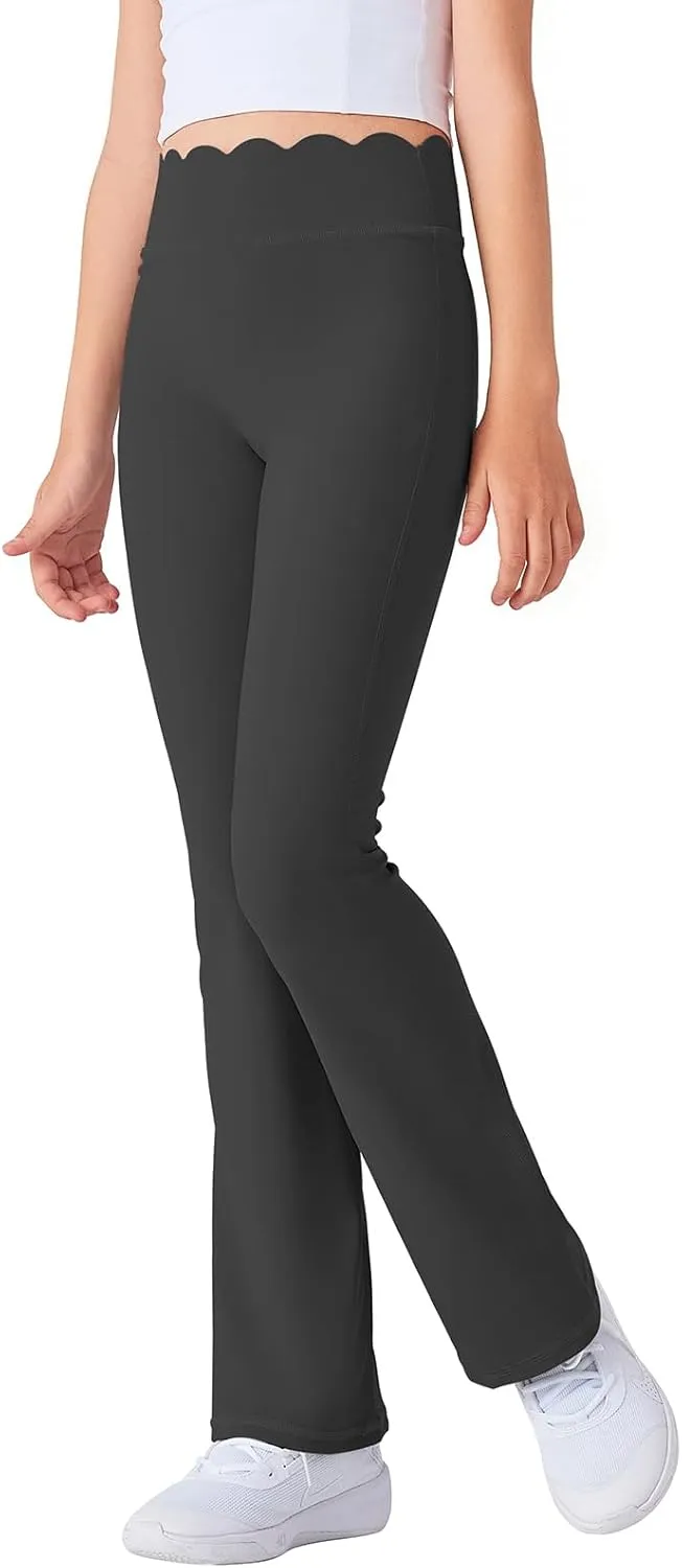 Girls Flared Pants Scallop Waist Yoga Pants Workout Running Leggings