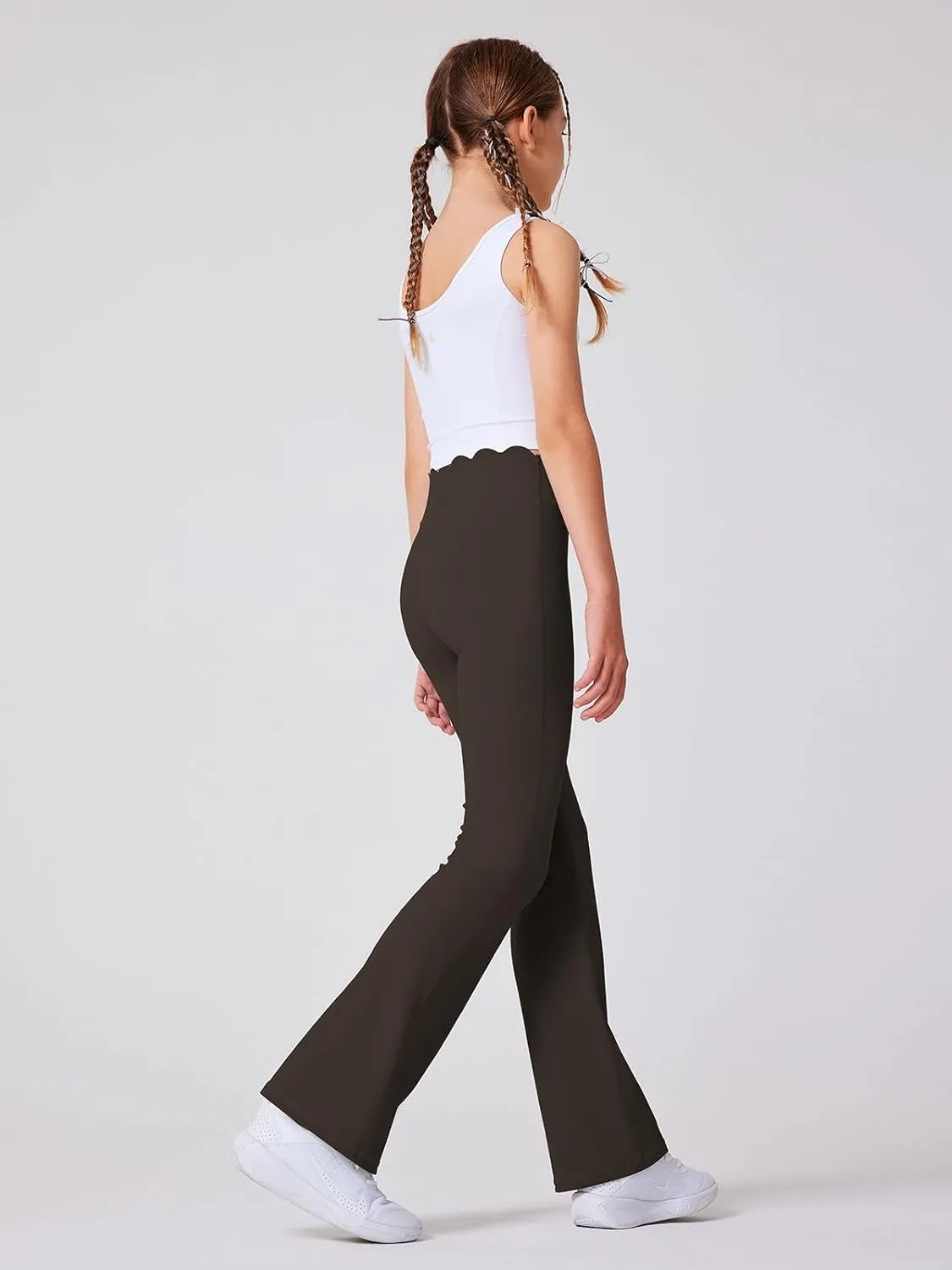 Girls Flared Pants Scallop Waist Yoga Pants Workout Running Leggings
