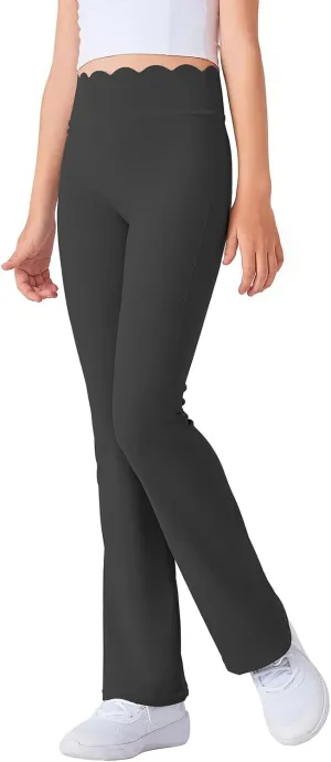 Girls Flared Pants Scallop Waist Yoga Pants Workout Running Leggings