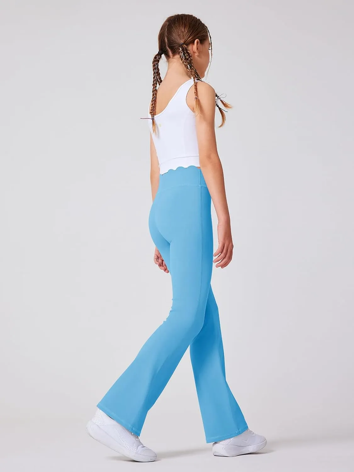 Girls Flared Pants Scallop Waist Yoga Pants Workout Running Leggings