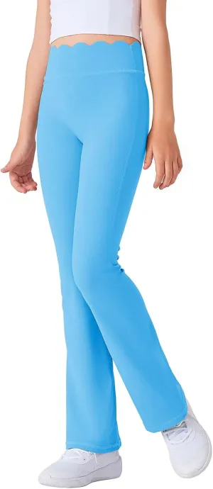 Girls Flared Pants Scallop Waist Yoga Pants Workout Running Leggings
