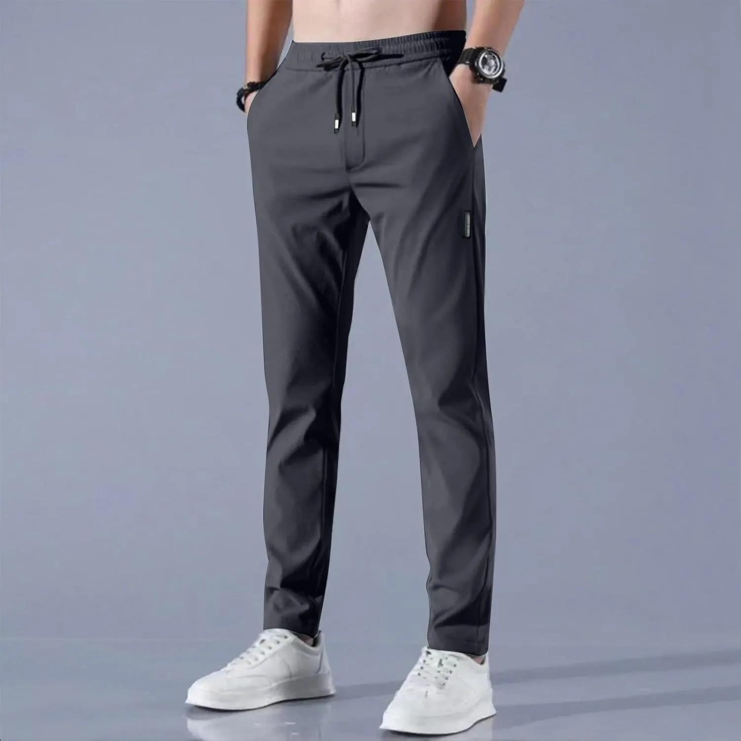 Glide Pants Men Quick Dry Breathable Pants Stretch Elastic Waist Drawstring Active Hiking Trousers with Pockets