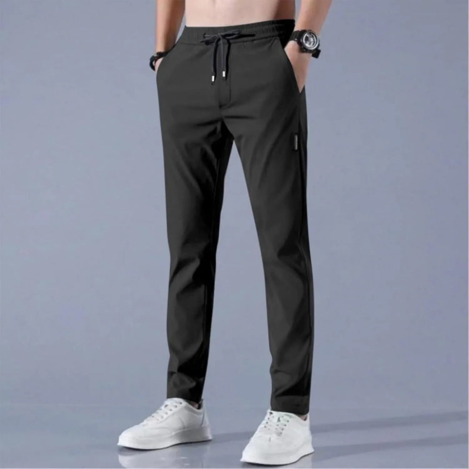 Glide Pants Men Quick Dry Breathable Pants Stretch Elastic Waist Drawstring Active Hiking Trousers with Pockets