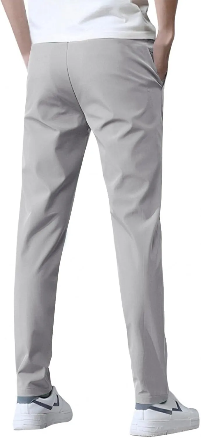 Glide Pants Men Quick Dry Breathable Pants Stretch Elastic Waist Drawstring Active Hiking Trousers with Pockets