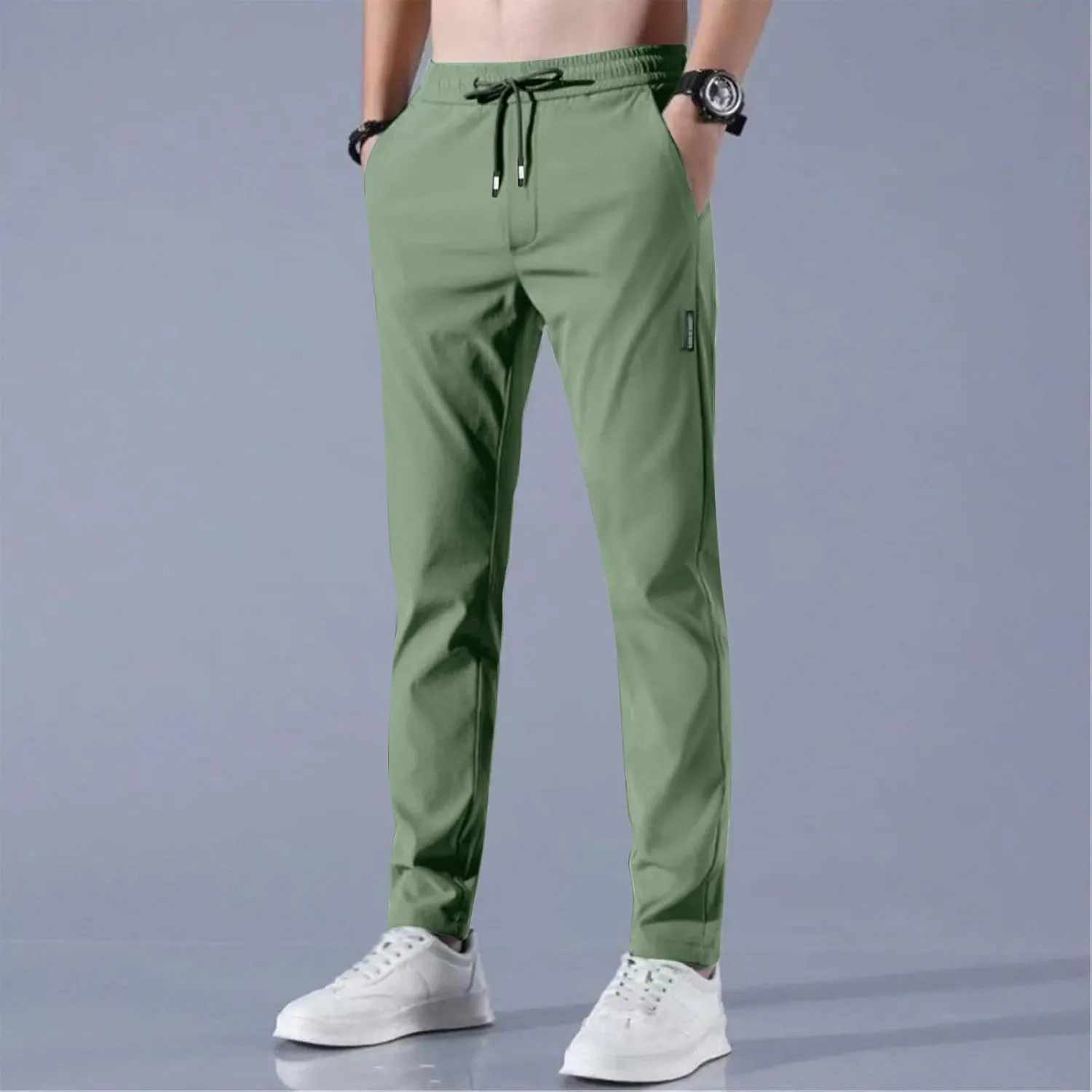 Glide Pants Men Quick Dry Breathable Pants Stretch Elastic Waist Drawstring Active Hiking Trousers with Pockets