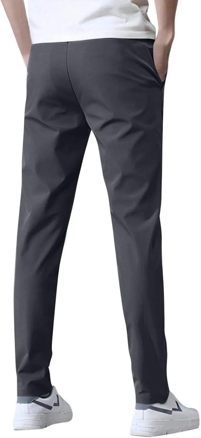 Glide Pants Men Quick Dry Breathable Pants Stretch Elastic Waist Drawstring Active Hiking Trousers with Pockets