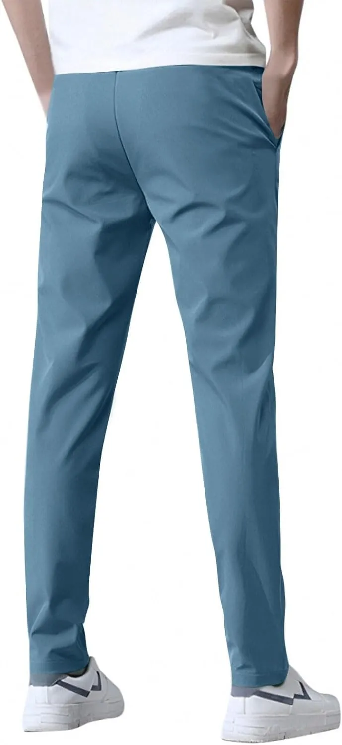 Glide Pants Men Quick Dry Breathable Pants Stretch Elastic Waist Drawstring Active Hiking Trousers with Pockets