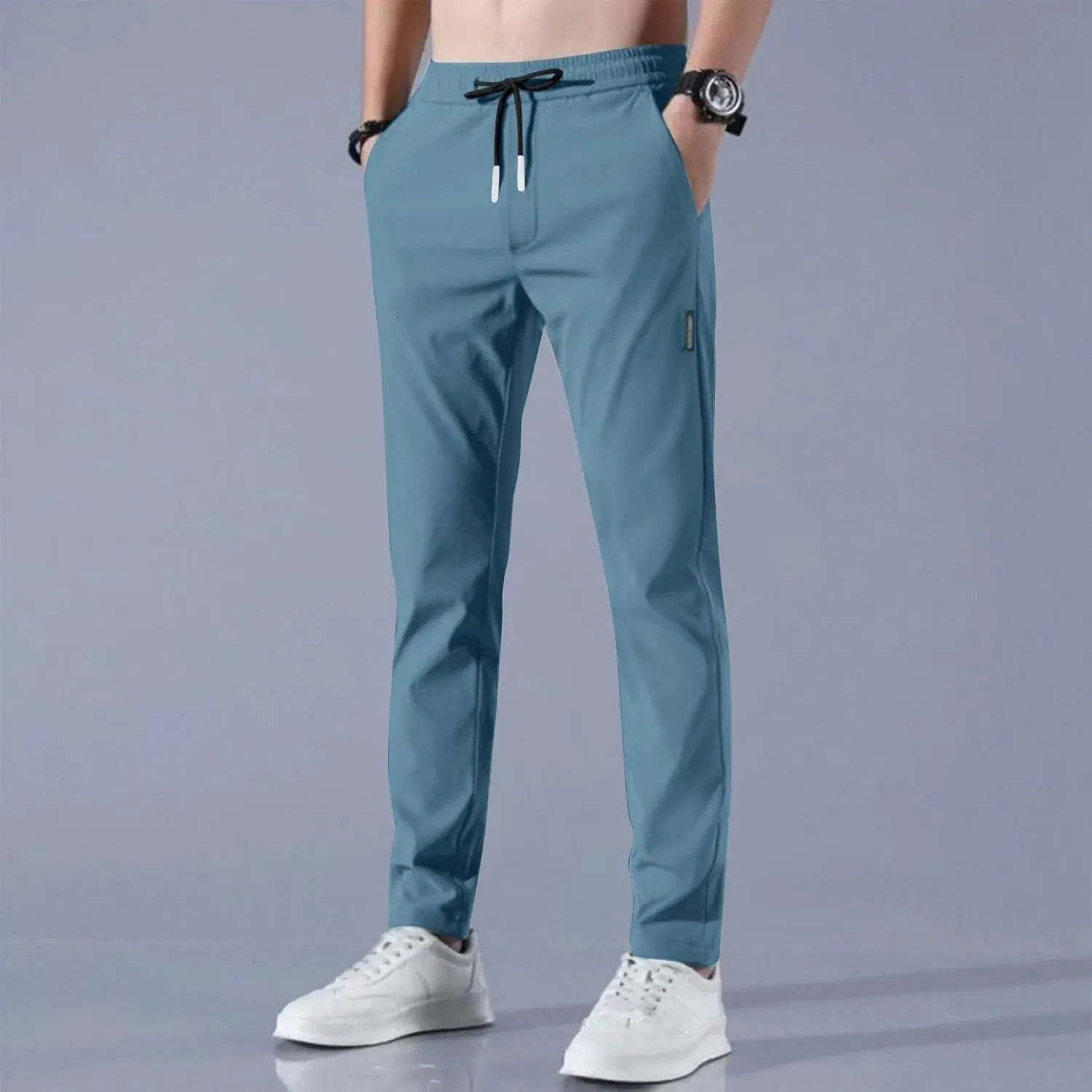 Glide Pants Men Quick Dry Breathable Pants Stretch Elastic Waist Drawstring Active Hiking Trousers with Pockets