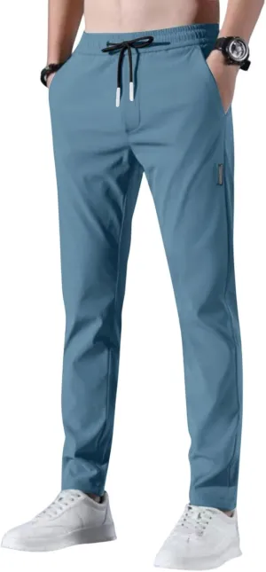 Glide Pants Men Quick Dry Breathable Pants Stretch Elastic Waist Drawstring Active Hiking Trousers with Pockets
