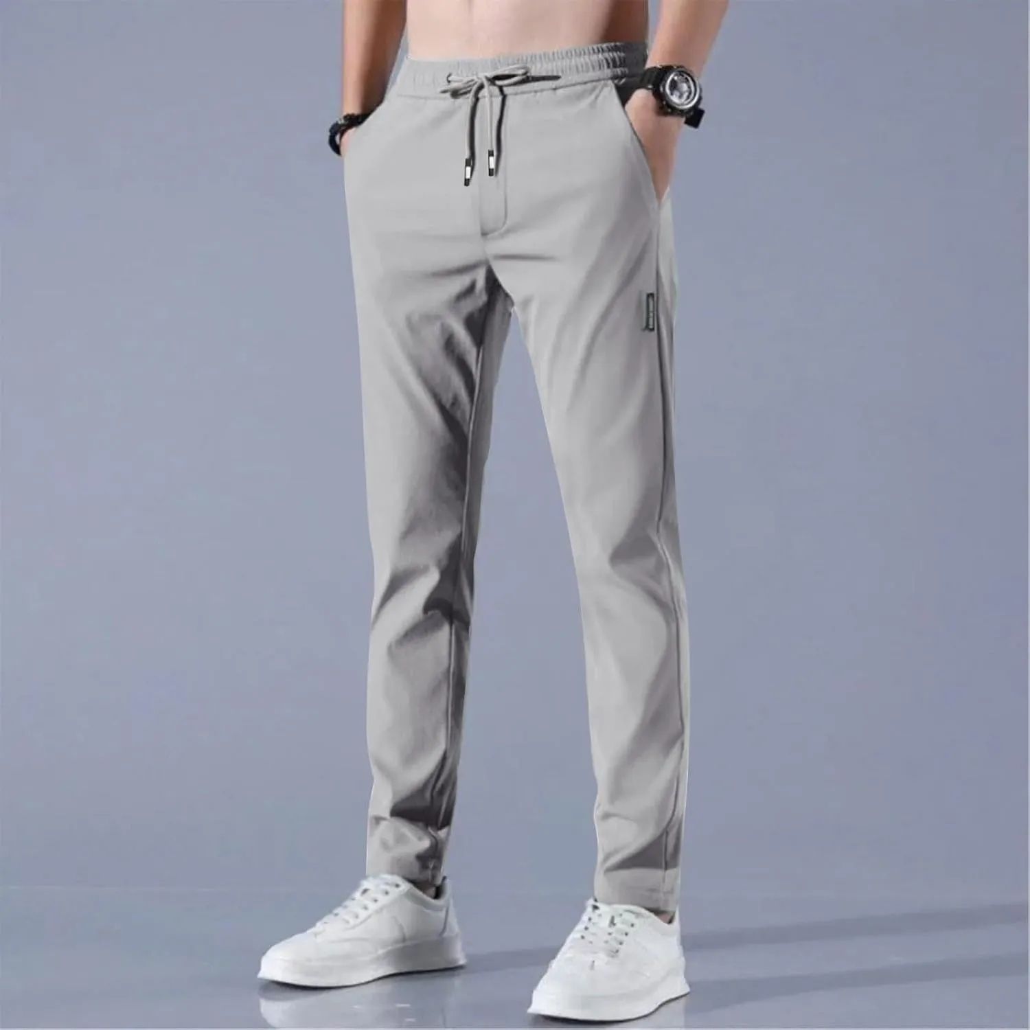 Glide Pants Men Quick Dry Breathable Pants Stretch Elastic Waist Drawstring Active Hiking Trousers with Pockets
