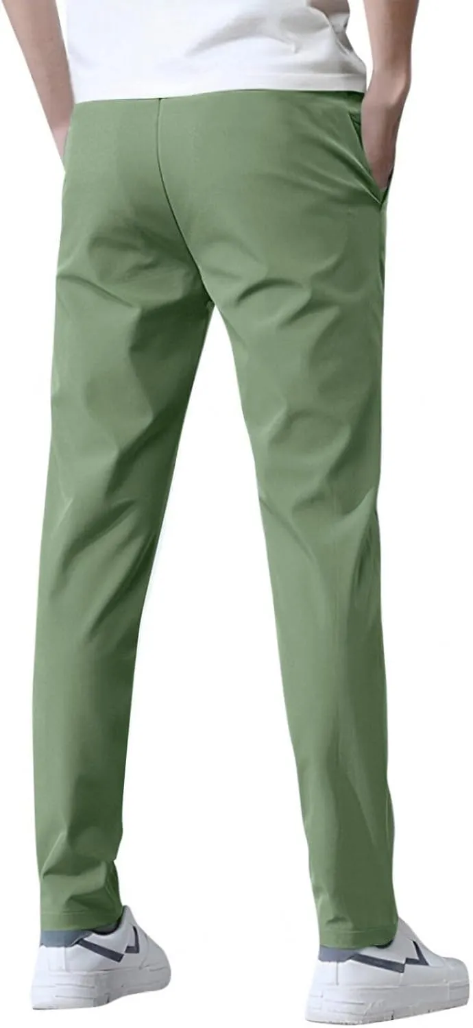 Glide Pants Men Quick Dry Breathable Pants Stretch Elastic Waist Drawstring Active Hiking Trousers with Pockets