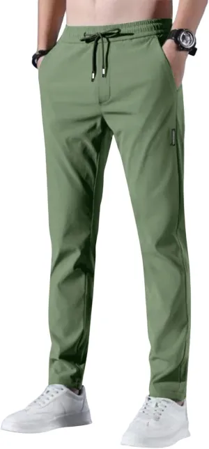Glide Pants Men Quick Dry Breathable Pants Stretch Elastic Waist Drawstring Active Hiking Trousers with Pockets