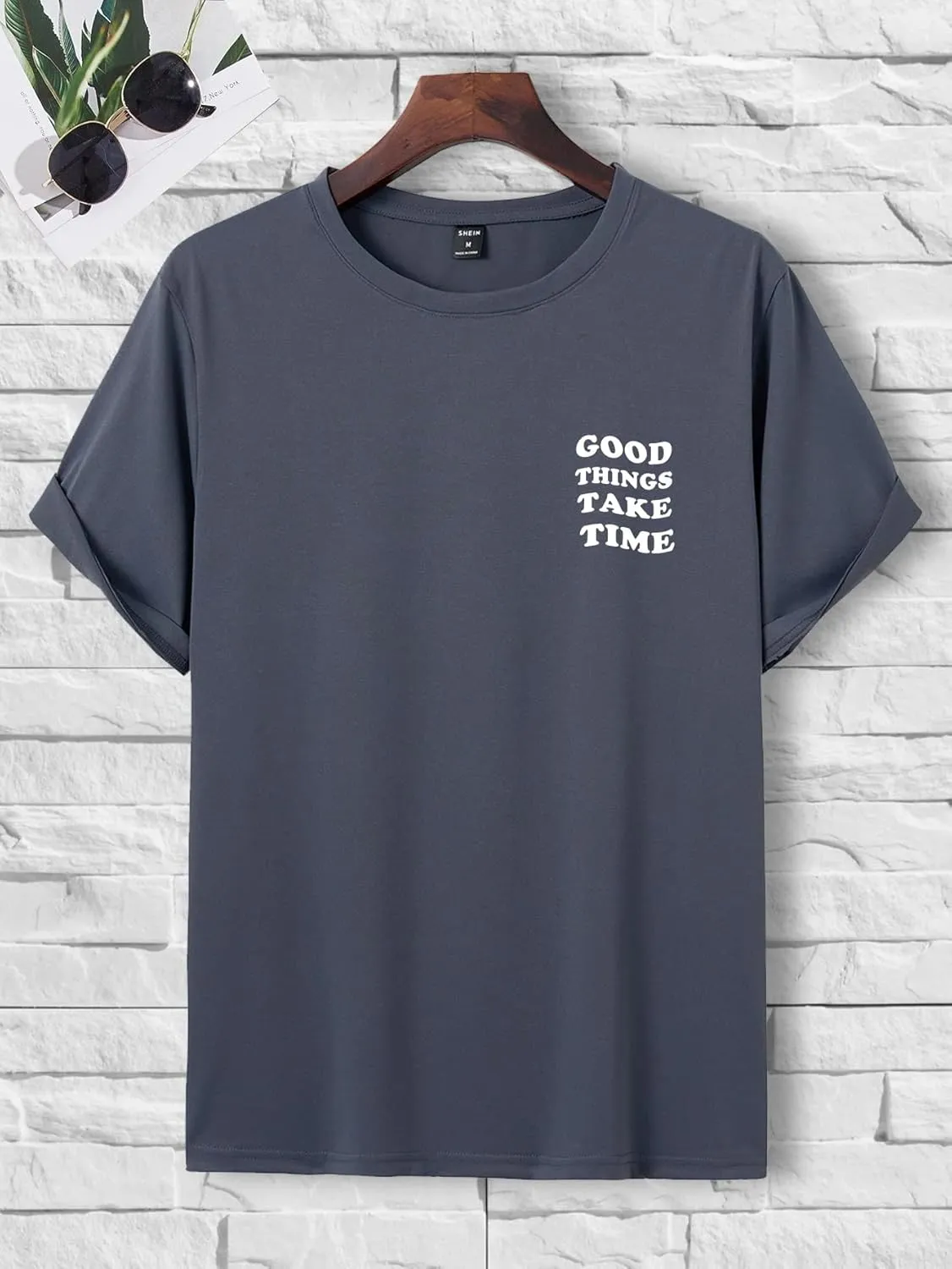 GORGLITTER Men's Novelty Casual Letter Graphic Crewneck T-Shirt Half Sleeve Oversized Tee Top