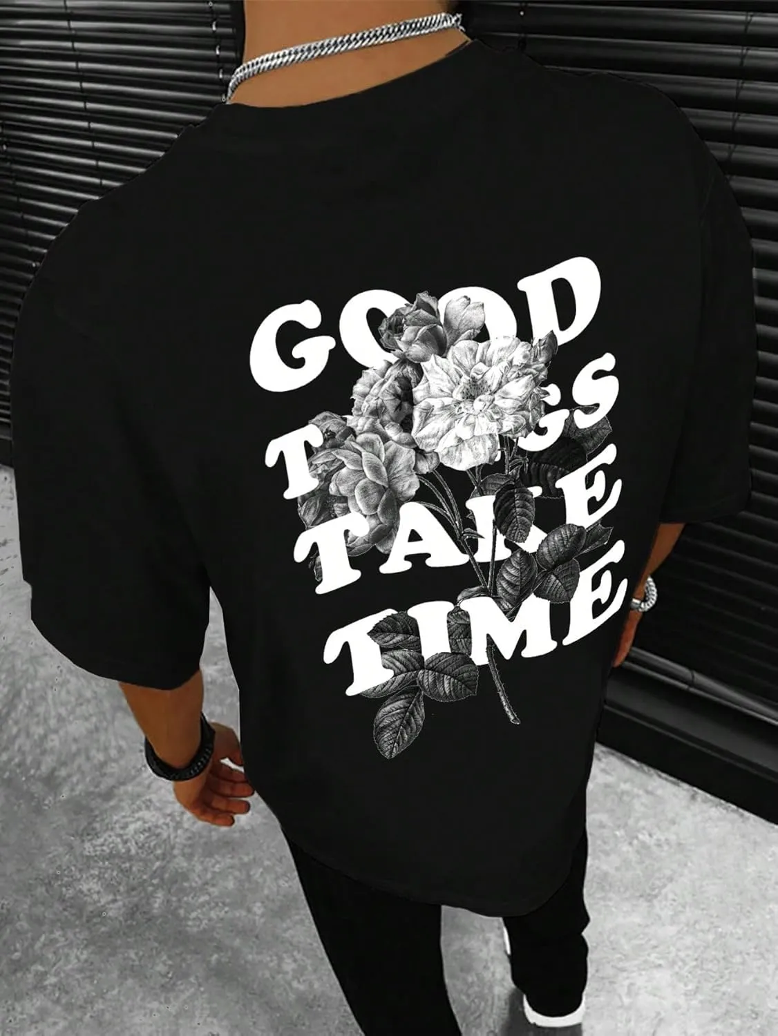 GORGLITTER Men's Novelty Casual Letter Graphic Crewneck T-Shirt Half Sleeve Oversized Tee Top