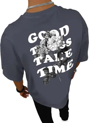 GORGLITTER Men's Novelty Casual Letter Graphic Crewneck T-Shirt Half Sleeve Oversized Tee Top