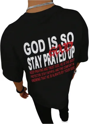 GORGLITTER Men's Novelty Casual Letter Graphic Crewneck T-Shirt Half Sleeve Oversized Tee Top