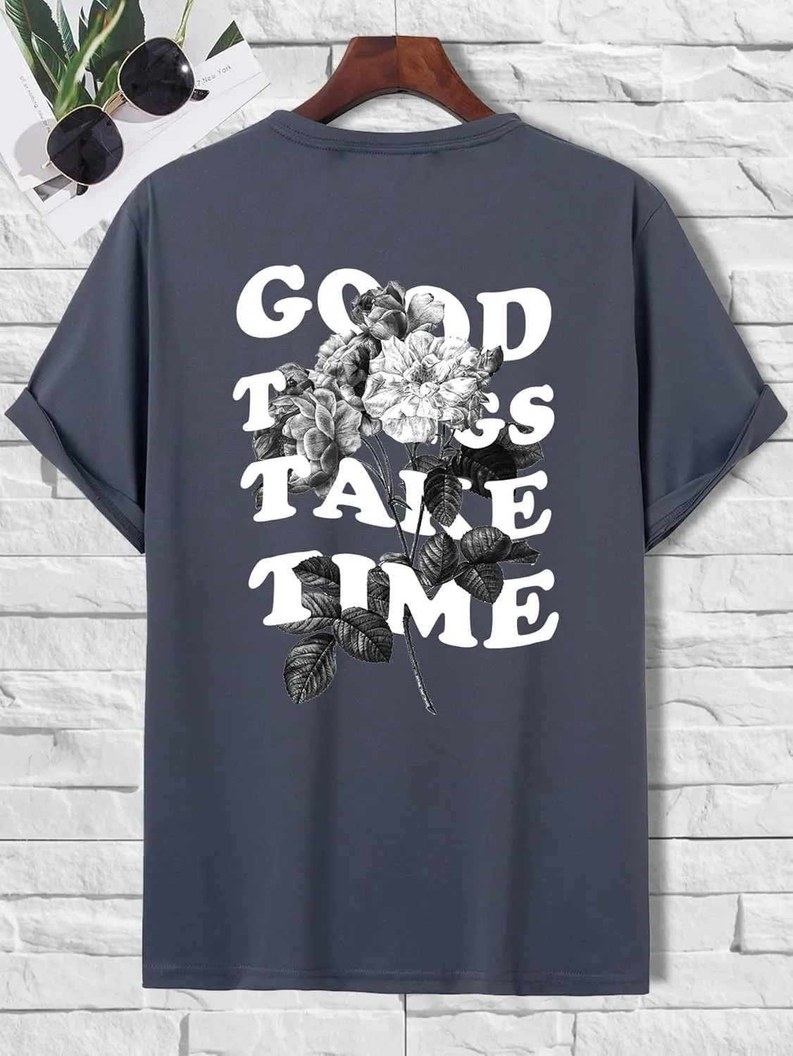 GORGLITTER Men's Novelty Casual Letter Graphic Crewneck T-Shirt Half Sleeve Oversized Tee Top