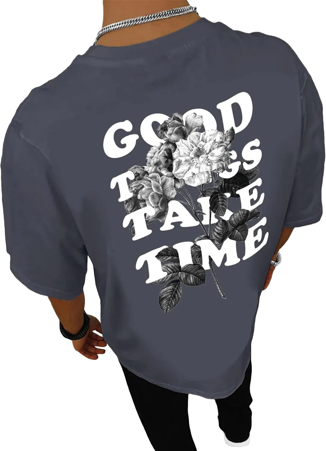 GORGLITTER Men's Novelty Casual Letter Graphic Crewneck T-Shirt Half Sleeve Oversized Tee Top